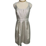 Shoshanna metallic champagne silver cocktail dress pleated w/ pockets size 6 Photo 5