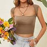 Stylish Brown Crop Top for Women Tan Photo 1