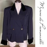 Myrene De Premonville Paris Vintage Double Breast Blazer Velvet Trim Gold Button Black Size 8 Photo 1