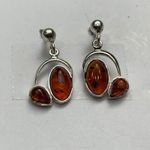 Baltic Amber & Sterling Silver Drop Earrings With Modern Design Photo 6