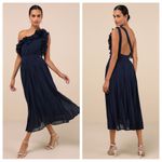 Lulus  Splendid Charisma Navy Ruffled Pleated One-Shoulder
Midi Dress Photo 1
