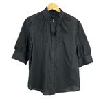 J.Crew  Black Blouse Eyelet Puff Sleeve Top Ruffle Collar Black Blouse Size S New Photo 0