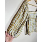 Maeve plaid square neck blouse neutral motif Cropped Puff Sleeve M Cottage Boho Yellow Size M Photo 6