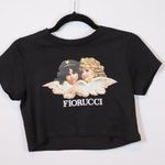 NEW Fiorucci Cropped Angel Baby Graphic Print Pattern Short Sleeve Tee Shirt XS Photo 0