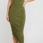 Norma Kamali  Strapless Diana Ruched Stretch Jersey Midi Dress, Military, XS Photo 0