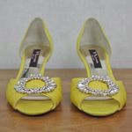Nina New York Leather Soled Yellow Satin Rhinestone Heels Size 6.5M Photo 1