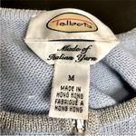 Talbots Vintage 90s Baby Blue Zip Up Sweater Jacket Silver Metallic Snowflake M Photo 8