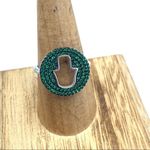 Hamsa Sterling Silver Pave Set Green CZ Ring Size 8 3/4 Silver Photo 2