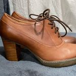 Brown leather lace up block heel Oxford shoes high heel booties Size 235 US 6.5 Photo 1