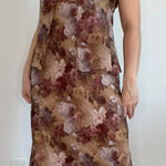 Jessica Howard  Petite Floral Chiffon Midi Dress Brown Purple‎ Overlay 90s Mom Photo 0