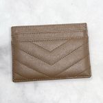 Saint Laurent  YSL Monogram Logo Quilted Grained Leather Card Holder Taupe Gold Photo 4