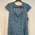 NWT $1095 Theia Blue Floral Sequin Sweetheart Cap Photo 5