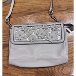 Liz Claiborne Silver Embellished Flowers Purse Silver Hardware Faux Leather y2k Photo 1
