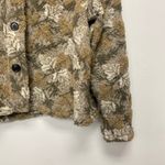 Lonergan Leaves Pattern Teddy Button Up Jacket Brown Beige Women's Medium Photo 2