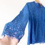 J.Crew Scalloped Lace Mockneck Long Sleeve Blouse in Blue Photo 3