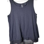 Gap Women's Navy Flowy Open Back Mesh Crew Neck Sleeveless Blouse Sz L Photo 3