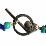 Art Glass Blue & stone Beaded choker Necklace with Sterling Silver Clasp Photo 6