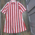 Atlantic Pacific x Lake Striped Collared Shirt Dress Large Coral White Poplin Red Photo 5
