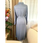Amour Vert Joyce Satin Belted Shirt Dress in Horizon Light Blue Photo 9
