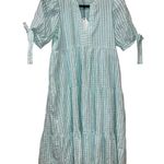 English Factory GINGHAM TIERED MIDI DRESS Medium NWT Mint color short sleeve Photo 2