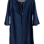 Draper James Denim Shift Dress Women's Size 8 3/4 Flare Sleeve Ruffle Above Knee Photo 0