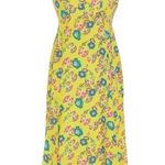 SALONI Silk Yellow Ruffle Open Back Floral Print Holly Midi Dress Size 2 Photo 0