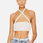 We Wore What  Tie Halter Bra Top Women's Small Cream Ribbed Bandeau Crisscross NEW Photo 0