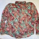 Kut From The Kloth Women's Peacock Print Semi-Sheer Tie Button Up Shirt Size L Photo 7