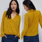 Anthropologie  Maeve Lydia Gold Floral Burnout Wrap Blouse NEW Size Medium Photo 1