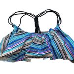 Pink Coconut Boutique PINK Victoria's Secret Swim Top S Striped Ruffle Tribal Black Braid Strap Photo 0