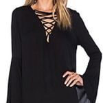 Fraiche by J Shift Lace Up Plunge V-Neck Bell Sleeve Dress Rayon Black Size L Photo 0