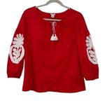 J.Crew Red & White Periwinkle Cotton Embroidered
Boho Peasant Top(Size XSmall) Photo 1