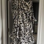 Alexis Elegant Black and White Leaf Print Dress Photo 4