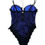 Vintage Blue Black Lace Teddi Teddy Romper Lingerie Boning Lace Up Front Small Photo 6