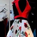 Dave and Johnny Red And Floral Two Peice Homecoming Dress Photo 2