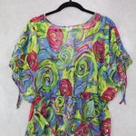 Boho Floral Swirl Sheer Festival Beach VTG Colorful Tunic Cover Up Dress L Large Green Photo 5
