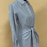 Calvin Klein ποΈ Gray White Striped Button Up Tie-front Shirt Dress Size 4 NWT Photo 3