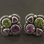 Amethyst Vintage Peridot Sterling Silver Rope Framed Earrings Photo 1