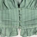 HYFVE  Cropped Top Womens Medium Green Lined Smocked Preppy V-Neck Puff Sleeve Photo 2