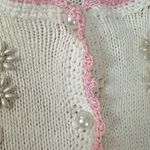 Carolyn Taylor Vintage 80s Cottage Core Sweater Cardigan Beaded Floral Pearls Shabby Chic Large Photo 7