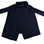 Tahari  Navy Blue Knit Handkerchief Cross Over Jacket Silver Buckle Women’s Med Photo 0