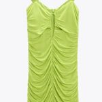 ZARA NWT   Neon Lime Green Cutout Draped Ruched Mini Dress Photo 2