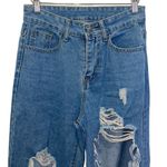 Womens High Rise Ripped Distressed Straight Leg Mom Jeans Blue Small Blue Photo 1