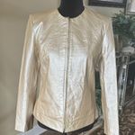 Dialogue ✨Metallic Gold Genuine Leather Jacket – XS, Luxe Minimalist Zip Front ✨ Photo 0