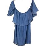 Elan  Off -Shoulder Blue Ruffle -Layer Raw Edge Off-Shoulder Mini Dress Photo 2
