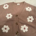 Debut Dreamers By  Daisy Floral Knit‎ 3D Cardigan Sz Medium Tan White Photo 2