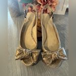 Franco Sarto 7.5 Gold Leather Espadrille Wedge Leanna Photo 2