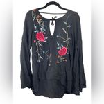 Staring At Stars NWT Black Floral Embroidered Bell Sleeve Tunic Top Size SMALL Photo 1