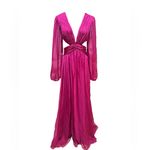 Mac Duggal Ieena Hot Pink A Line Cut Out V Neck Back Long Sleeve Maxi Dress Sz 6 Photo 2