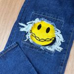 SheIn Rock Baby Jeans Women’s L Blue Denim Smiley Face Patch Distressed Y2K Photo 2